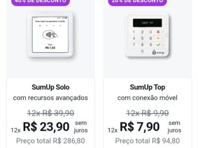 Maquininha de cartão Sumup entrega grátis todo Brasil Com leitor de tela e qrcode.
